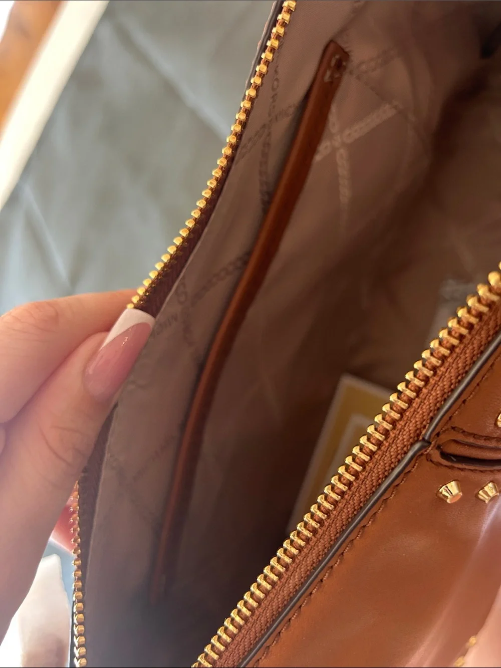 Michael Kors Cognac Leather Shoulder Bag with Gold Studs